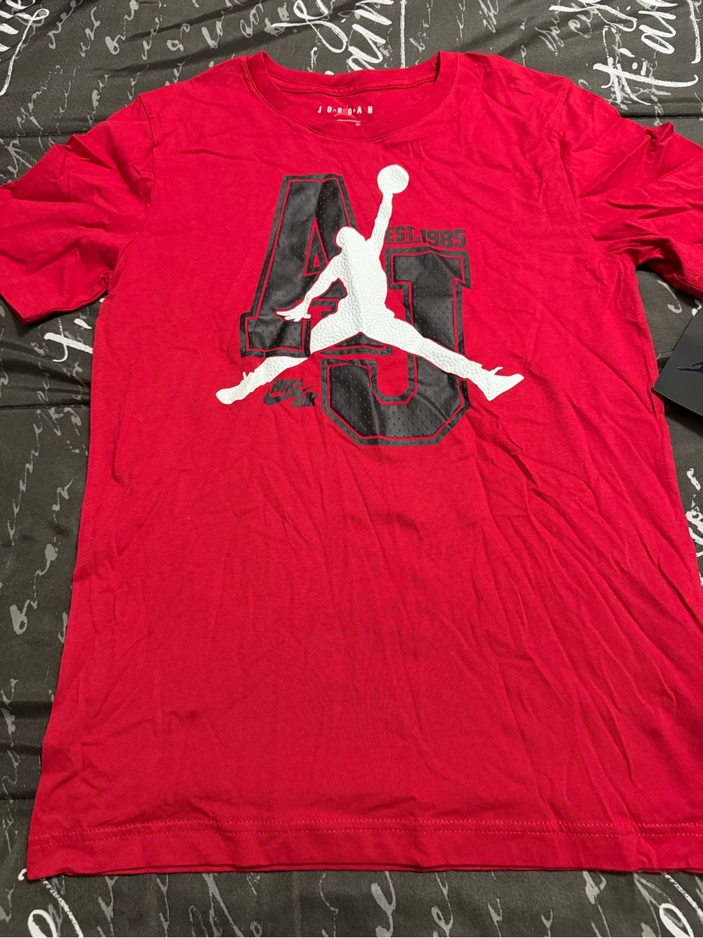 Jordan Red Short-Sleeve Tee with White Jumpman and Black Number Graphic
